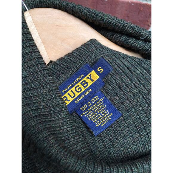 RUGBY Ralph Lauren Green Sweater Dress Suede Merino Wool Turtle Neck Sz Small S - Picture 8 of 9